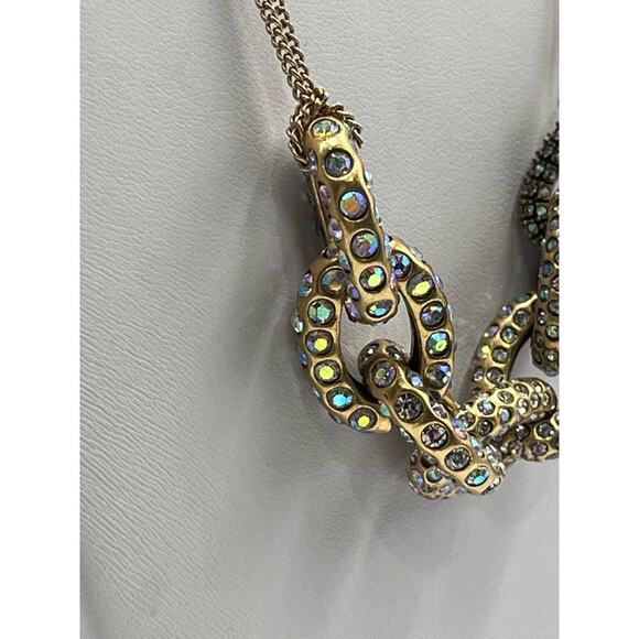 J. Crew Pave AB Rhinestone Crystal Oval Link Double Strand Necklace - Picture 4 of 14